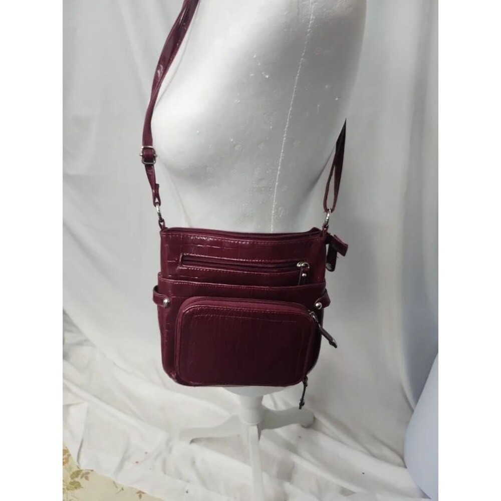 Faux alligator burgundy multi pocket crossbody bag